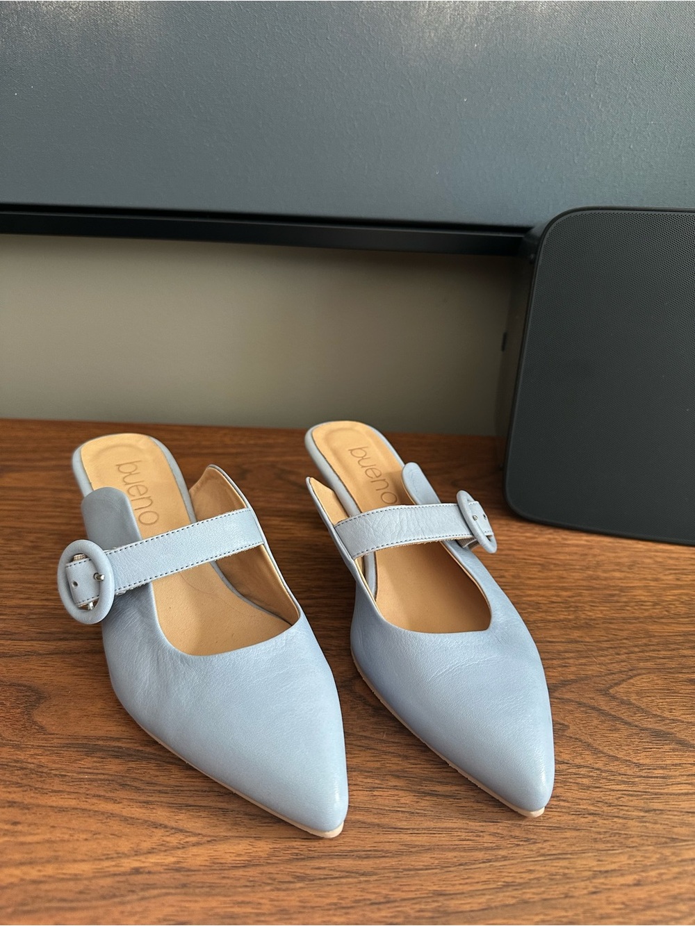 Bueno Light Blue Pointed Toe Mary Jane Mules